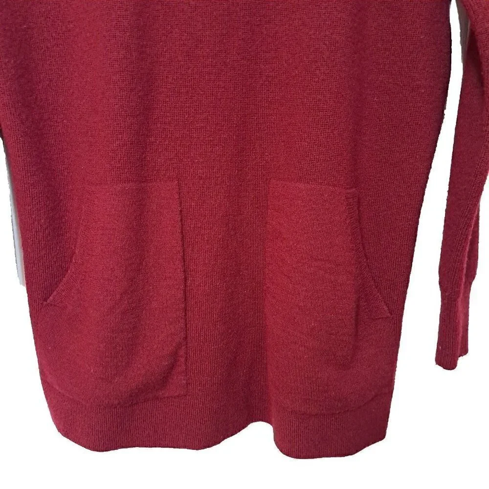 J.Crew XS Burgundy Merino Wool Long Sleeve Tunic Patch Pockets